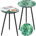 2 Packs Metal Leaf Round Side Tables 13.4" Small Outdoor Patio Round Accent Coffee Tables Indoor Corner Stand for Small Spaces Weather-Resistant for Balcony, Porch Plant Stands Indoor