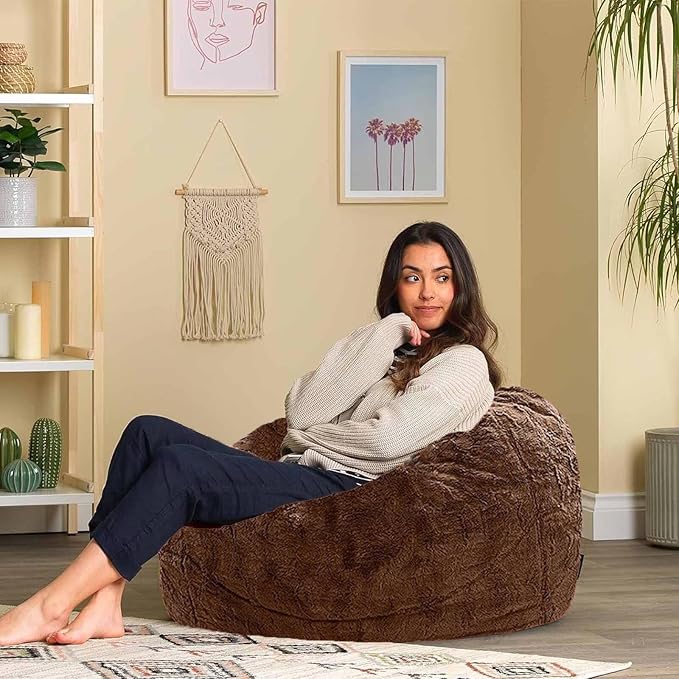 Bean Bag Chair Cover for Adults Kids Comfy Fluffy Oversized Round Beanbag Chair Lazy Sofa Cover for Reading Chair Floor Chair, 3.5FT, White