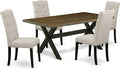 East West Furniture X677EL635-5 5 Piece Kitchen Table & Chairs Set Includes a Rectangle Dining Room Table with X-Legs and 4 Doeskin Linen Fabric Parsons Chairs, 40x72 Inch, Multi-Color