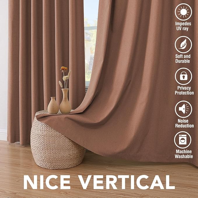 H.VERSAILTEX 100% Blackout Curtains for Bedroom Thermal Insulated Linen Textured Curtains Heat and Full Light Blocking Drapes Living Room Curtains 2 Panel Sets, Washed Spice, 52x72 Inch