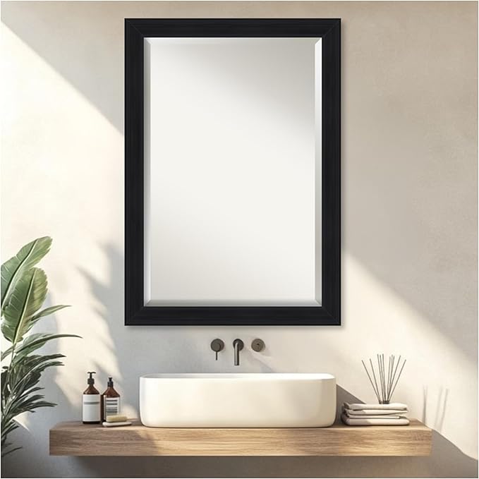 Amanti Art Black Bathroom Mirror for Over Sink, 29x41 Abbey Black Rectangle Vanity Mirror, Large Traditional Frame, Hangs Horizonally and Vertically, Bathroom Wall Decor, Beveled Edge