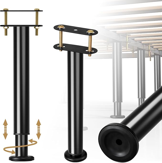 Metal Bed Frame Support Legs, 9.8-16.5 Inch Adjustable Height Bed Support Legs, Bed Legs Replacement Parts for for King Queen, Under Bed Support Slat Reinforcement Kits Bed Frame Center Support 2 Pack