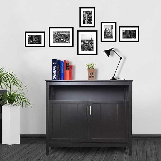 RASOO Espresso Buffet Cabinet, Modern Design with 2 Doors, Large Storage, MDF+Wood, 39.96x15.75x34.25 inches