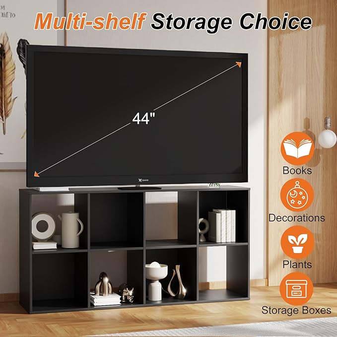 Sweetcrispy 8 Cube Storage Organizer - Open Cube Bookshelf with 4 Removable Back Panels, Display Storage Bookcase for Living Room, Bedroom, Entrance Hall, Home Office，47.7"L×11.6" W×24"H, Drak Black