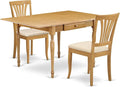 East West Furniture MZAV3-OAK-C 3 Piece Dining Room Furniture Set Contains a Rectangle Kitchen Table with Dropleaf and 2 Linen Fabric Upholstered Dining Chairs, 36x54 Inch, Oak