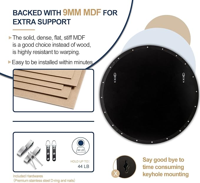 ANDY STAR Round Wall Mirror, 30 Inches Brushed Bronze Bathroom Mirror, Modern Vanity Mirror in Stainless Steel Frame