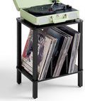 LELELINKY 2-Tier Record Player Stand with Vinyl Record Storage up to 100 Albums, Bedroom Record Holder and Multi-Functional End Table for Living Room, Black