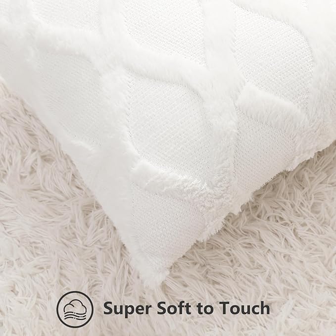 decorUhome Throw Pillow Covers 16x16 Inch Set of 2, Soft Plush Faux Fur Wool Cream White Couch Pillow Covers, Decorative Neutral Pillow Cases for Bed Sofa Living Room Home Decor