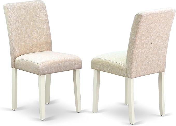 East West Furniture AMAB3-LWH-02 3 Piece Dining Room Furniture Set Contains a Round Dining Table with Pedestal and 2 Light Beige Linen Fabric Upholstered Chairs, 36x36 Inch, Linen White