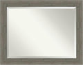 Amanti Art Grey Wall Mirror 37x47 Fencepost Grey Rectangle Bathroom Mirror for Wall Decor Living Room, X-Large Rustic Farmhouse Wood Frame, Hangs Horizonally and Vertically, Bathroom Decor, Beveled