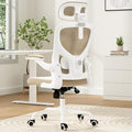 Ergonomic Office Chair, Comfy Home Office Chair High Back Computer Chair with Headrest, Adjustable Back Support, Flip-Up Arms, 90-120° Tilt and Wide Cushion, Up to 300lbs, Khaki+White