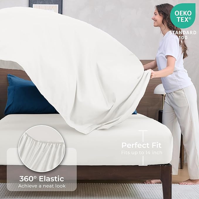 HEVUMYI Teal Blue & Ivory King Comforter Set - 7-Piece All Season Bed in a Bag King, Ultra Soft Bedding Set with Comforter, Flat Sheet, Fitted Sheet, Pillowcases, Pillow Shams, Teal Blue & Ivory