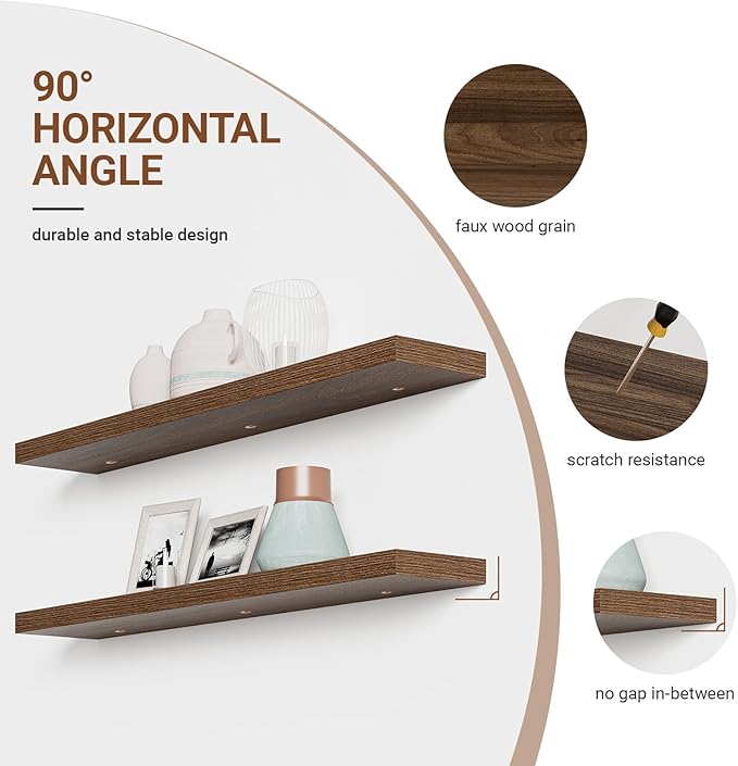 Heimlove 55 Inch Long Floating Shelves for Wall,9.3" Deep Walnut Floating Shelf Set of 2,Large Display Shelf & Storage Shelf,Wall Mounted Shelves for Bedroom Living Room Kitchen Office