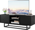 HAIOOU TV Stand for 50 55 Inch TV, Modern TV Console Small Entertainment Center with Sturdy Metal Base, Push-to-Open Doors and Soft-Close Hinges for Living Room, Bedroom - Wood Grain Black