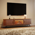 POVISON Sliding Tambour Door TV Stand with LED Lights, Mid Century Modern TV Console, Wood Media Console, Entertainment Center with Storage Cabinet, Fully-Assembled (Walnut, 78.74")