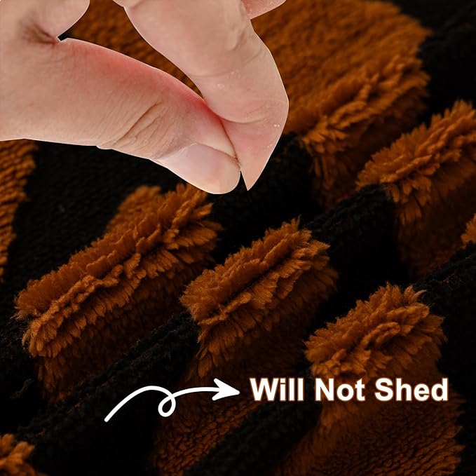 HANDONTIME Sofa Covers for Couch Pet-Friendly Caramel Black Couch Cover for Dogs Shu Velveteen Short Plush Sofa Covers for 3 Cushion Boho Brunt Orange Furniture Protector Washable, 71" X150"