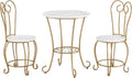 JOIN IRON 2-Piece Bistro Dining Set for Indoor Use, Marble-Look Tabletop with Gold Metal Frame, Vintage French Café Style Round Table and Chairs for Kitchen, Breakfast Nook, Small Apartment (Gold)