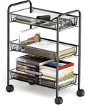 3 Tier Rolling Cart, Mesh Wire Utility Carts, Metal Storage Shelf with Wheels & 4 Side Hooks, for Laundry Room Organization, Kitchen, Living Room, Bathroom, Pantry, Dorm & Under Desk Storage