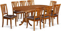 East West Furniture PLAV9-SBR-LC 9 Piece Dining Room Table Set Includes an Oval Kitchen Table with Butterfly Leaf and 8 Faux Leather Upholstered Dining Chairs, 42x78 Inch, Saddle Brown