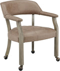 LEEMTORIG Large Dining Chairs with Casters and Arms, Rolling Dining Chairs with Wheels, Solid Wood Boss Caption's Chairs, 26" D x 25.2" W x 31.5" H, Grey Legs & Yellowish Brown Fabric SY-1318-LT