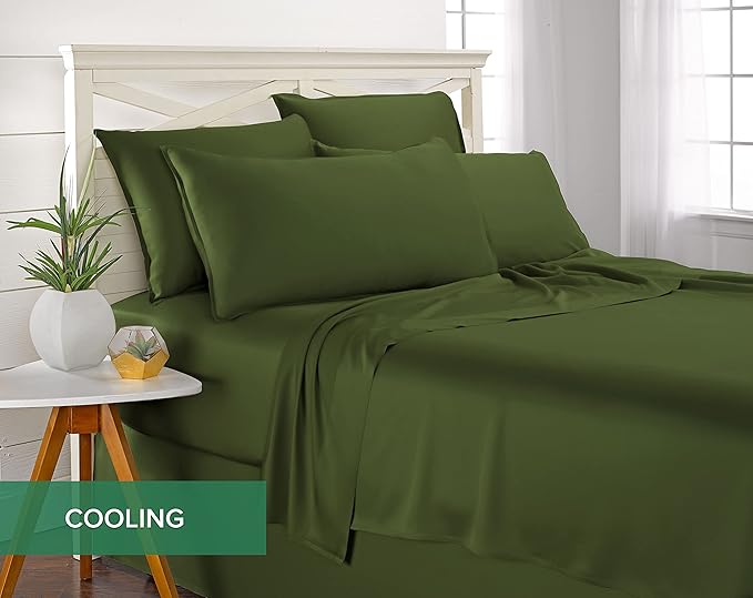 California King Sheets by Pure Bamboo, Genuine 100% Organic Viscose Derived from Bamboo Bed Sheet Set, Soft & Cooling, Double Stitching, Lifetime Quality Promise (California King, Pesto)