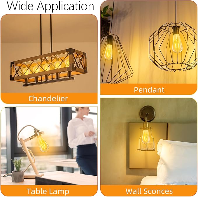 LED Edison Bulbs Dimmable, E26 Bulb 60 watt Equivalent, Soft White 2700K, ST58 Vintage Light Bulbs, 90+ CRI, 6W 600LM, E26 Medium Base, Clear Glass, 10 Pack