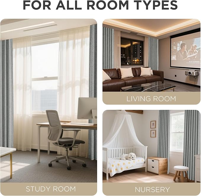 Joydeco 100% Blackout Curtains for Bedroom - Natural Linen Curtains 100" W x 96" L Long, Thermal Insulated 1 Panels Light Grey. Room Darkening Light Blocking Drapes for Living Room