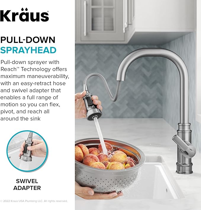 KRAUS Allyn Transitional Industrial Pull-Down Single Handle Kitchen Faucet in Spot-Free Antique Champagne Bronze, KPF-4101SFACB