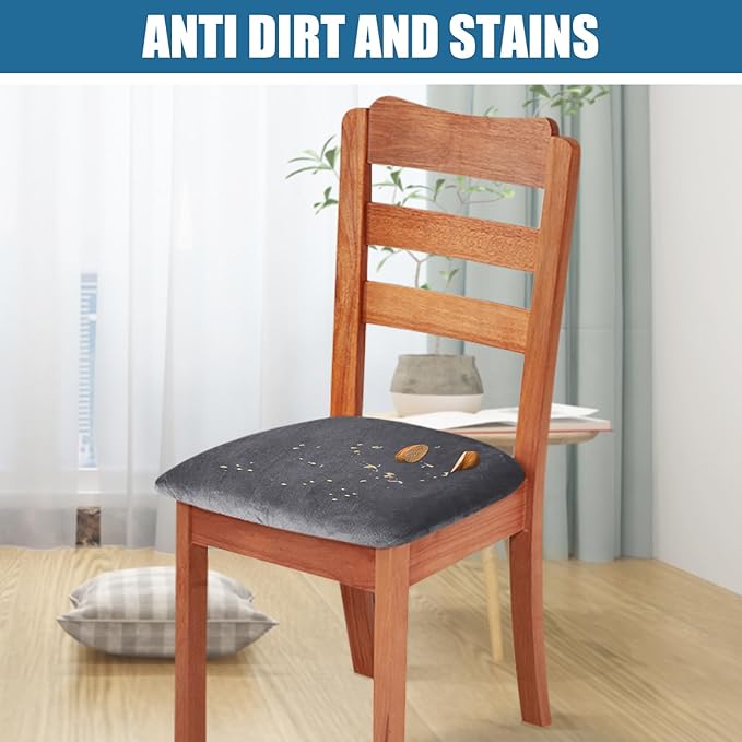 Smiry Velvet Seat Covers for Dining Room Chair Set of 2, Stretch Fit Removable Washable Chair Seat Cushion Protector Slipcovers with Ties, Grey