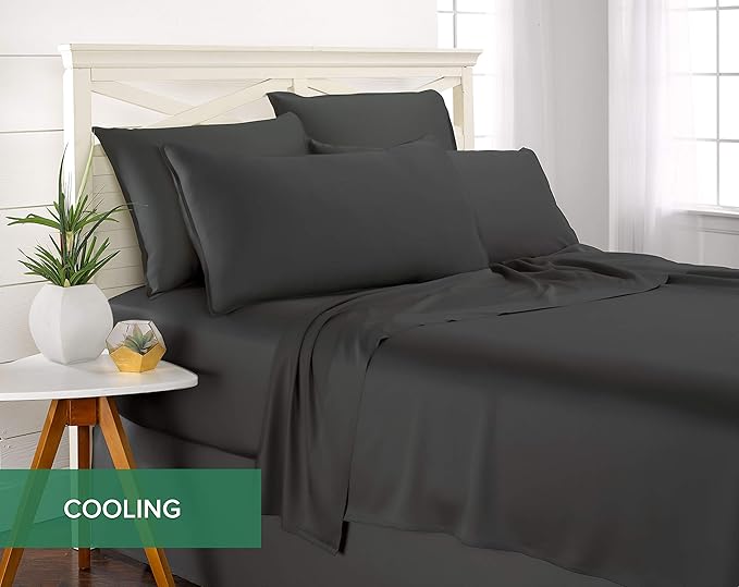 Twin Sheets by Pure Bamboo, Genuine 100% Organic Viscose Derived from Bamboo Bed Sheet Set, Luxuriously Soft & Cooling, Double Stitching, Lifetime Quality Promise (Twin, Charcoal)