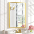 Keonjinn 24 x 36 Inch Brushed Gold Bathroom Mirror Gold Wall Mounted Vanity Mirror Metal Framed Rectangular Mirror for Bathroom Gold Rectangle Mirror with Aluminum Alloy Frame(Horizontal/Vertical)