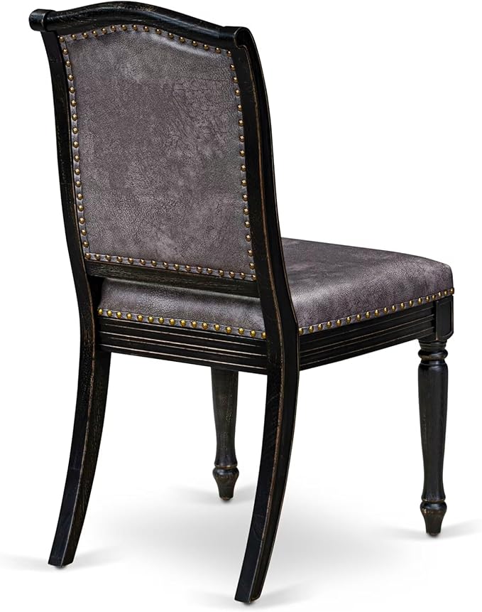 LKMA7-SBB-34-7-pc Dining Room Set Consists of a Dinner Table and 6 Dark Grey Polyester Fabric Modern Dining Chairs with Button Tufted Back - Sand Blasting Black Finish