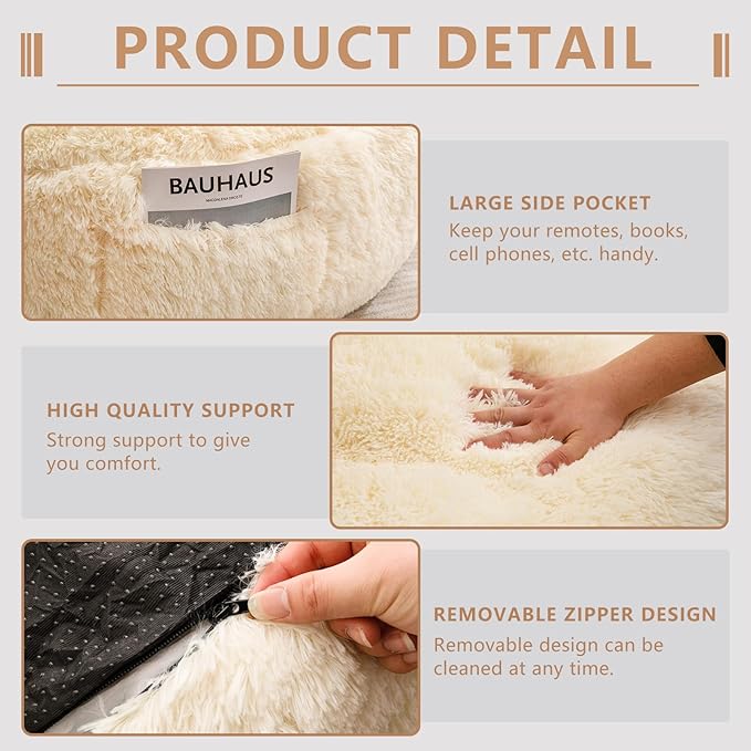BYBYME Giant Bean Bag Chair, Faux Fur Bean Bag Couch with Filler Large Living Room Bean Bag Chairs for Adults, Big Lazy Sofa Accent Chair with Pocket Floor Chair