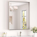 Keonjinn Brushed Nickel Bathroom Mirror for Wall 28 x 36 in, Rectangular Metal Framed Silver Mirror for Vanity Square Corner Aluminum Alloy Rectangle Modern Mirror for Over Sink(Horizontal/Vertical)