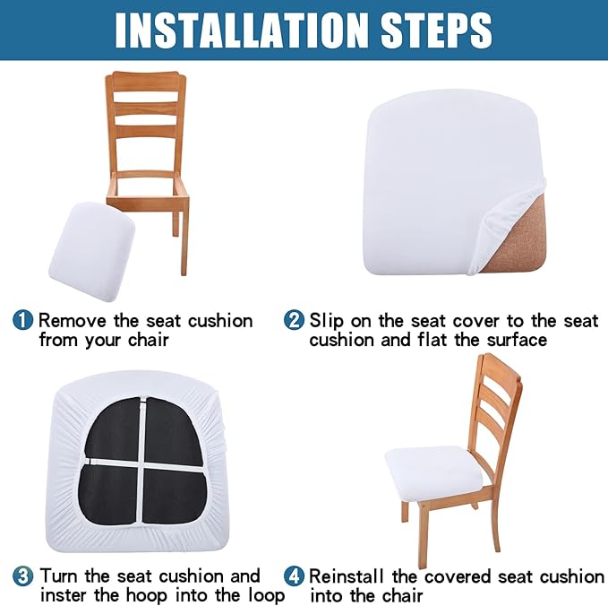 Smiry Velvet Seat Covers for Dining Room Chair Set of 6, Stretch Fit Removable Washable Chair Seat Cushion Protector Slipcovers with Ties, White