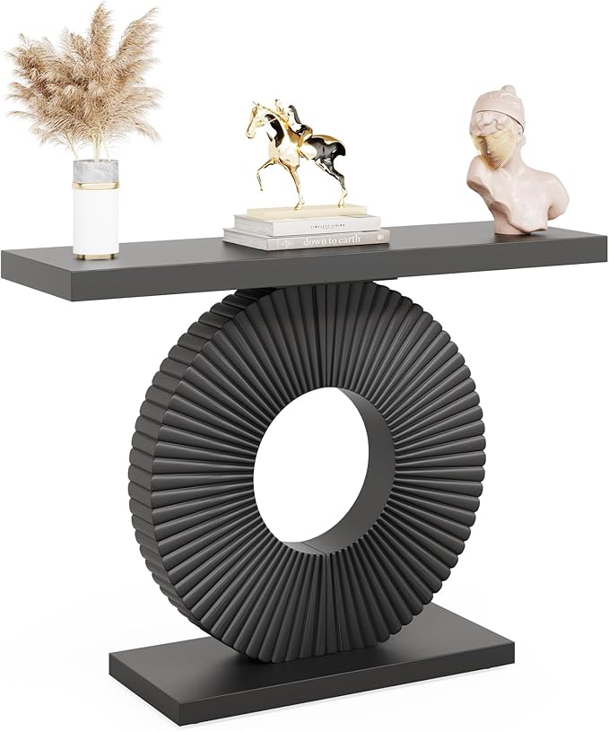 Tribesigns Modern Console Table with Geometric Base, 40 inch Wood Entryway Table Sofa Table Narrow Long, Contemporary Accent Table for Living Room, Entryway, Hallway, Black