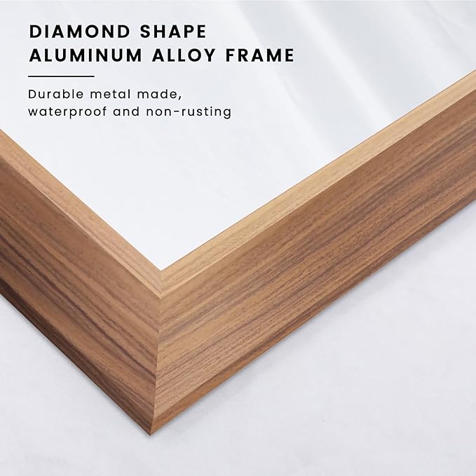 Amorho 72 X32 Inch Bathroom Mirror for Wall, Walnut Wood Grain Metal Framed Mirror, Anti-Rust, Hang Horizontally/Vertically, Suitable for Bedroom, Farmhouse, Bathroom, Decorative