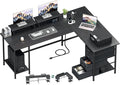 66" L Shaped Computer Desk, 94.4'' Home Office Desk with Power Outlets, 4 Adjustable Storage Drawers & 2 Monitor Stands, Large Two Person Gaming Table for Writing Study, Black
