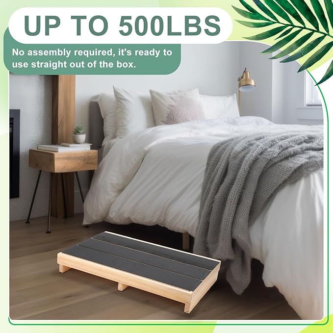 3.5" Wooden Platform Step Stool,24" Platform with Non Slip Rubber Stepping Surface for Adults & Elderly Bed Steps Wooden Mobility Stepping Stools for Bedroom, Bathroom, Kitchen, Garden