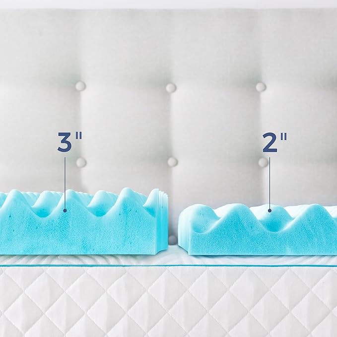 Linenspa 2 Inch Convoluted Gel Swirl Memory Foam Mattress Topper - Promotes Airflow - Relieves Pressure Points - Full