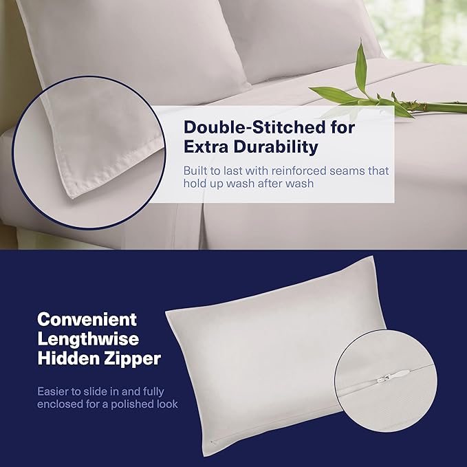 Kickoff Viscose Bamboo Sheets Queen Size 4-pc 100% Organic Bamboo Viscose Bed Cooling Sheets Queen Size Set Cool Bedding for hot Sleepers Sheet, Flat, Fitted, Pillowcases (Dove Grey, Q)