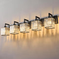 Modern Crystal Bathroom Vanity Light - 5-Lights Black Modern Crystal Wall Lamp for Bathroom Vanity Lighting