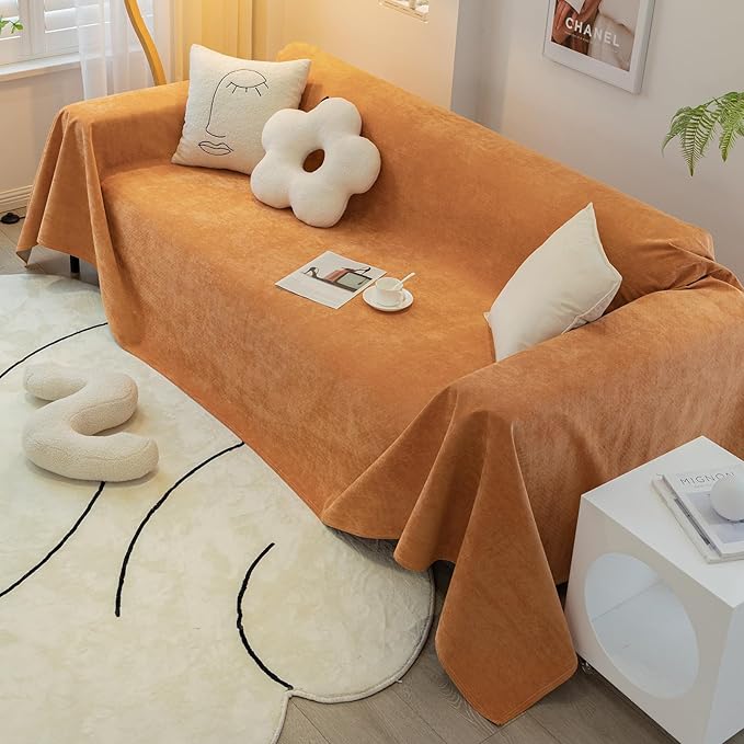 STACYPIK Waterproof Orange Couch Cover for Dogs, Washable Sofa Cover for 2 Cushion Couch, Anti-Cat Scratch Furniture Protector, Anti-Slip Pet Couch Protector,Tear Resistant Futon Cover-71X71IN