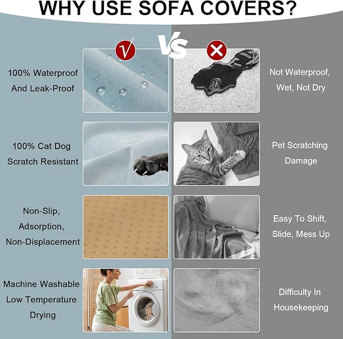 STACYPIK Waterproof Couch Cover Sky Blue Sectional Sofa Cover Cat Dog Anti Scratch Couch Cover Non-Slip Furniture Protector for 3 Cushion Couch Pet Couch Protector Cover Washable Pet Bed Mat-71X134IN