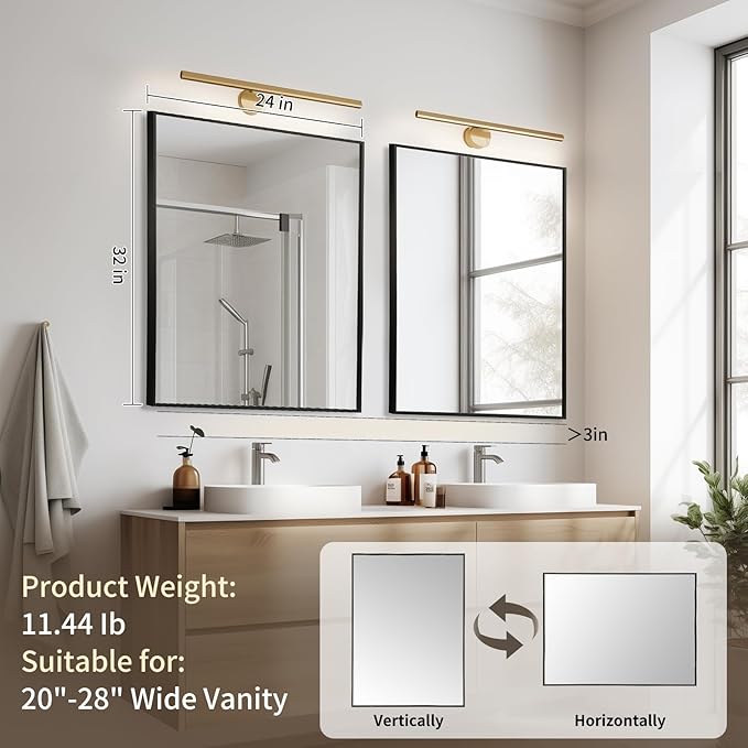 Matte Black Mirror, 24x32 Inch Aluminum Framed Rectangle Mirror, Anti-Rust, Tempered Glass, Square Corner Wall Mirror for Over Sink, Vanity, Bedroom, Entryway, Horizontal/Vertical
