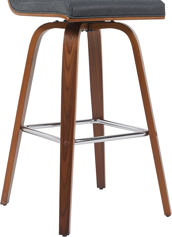 Vienna Modern Swivel Bar Height Stool with Vintage Black Upholstered Seat and Walnut Finished Wood Frame Set of 4