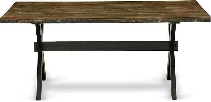 East West Furniture X677AB624-7 7 Piece Dining Set Consist of a Rectangle Dining Room Table with X-Legs and 6 Black Color Linen Fabric Upholstered Chairs, 40x72 Inch, Multi-Color