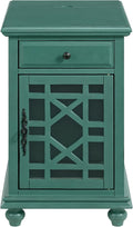 Martin Svensson Home Elegant Chairside End Table with Power, Antique Teal-Green
