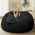 Bean Bag Chair for Adults Kids Without Filling Comfy Fluffy Giant Round Beanbag Lazy Sofa Cover for Reading Chair Floor Chair, 6FT, Black