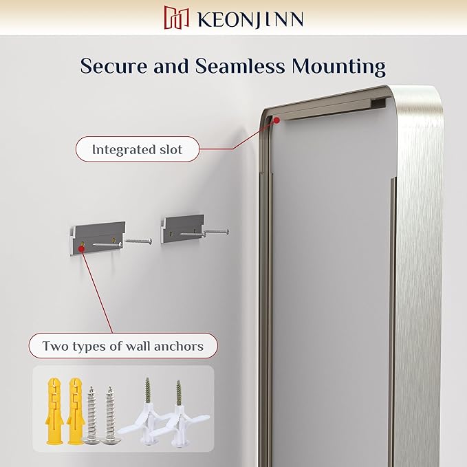 Keonjinn 22 x 30 Brushed Nickel Bathroom Mirrors for Over Sink, Rounded Rectangle Bathroom Vanity Mirror, Brushed Silver Framed Farmhouse Mirror, HD Tempered Glass Wall Mirror(Horizontal/Vertical)